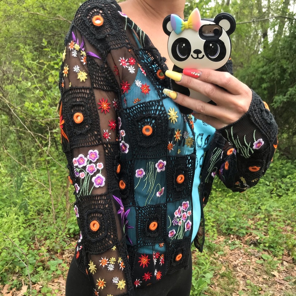 Unique embroidered sequin patchwork cardigan